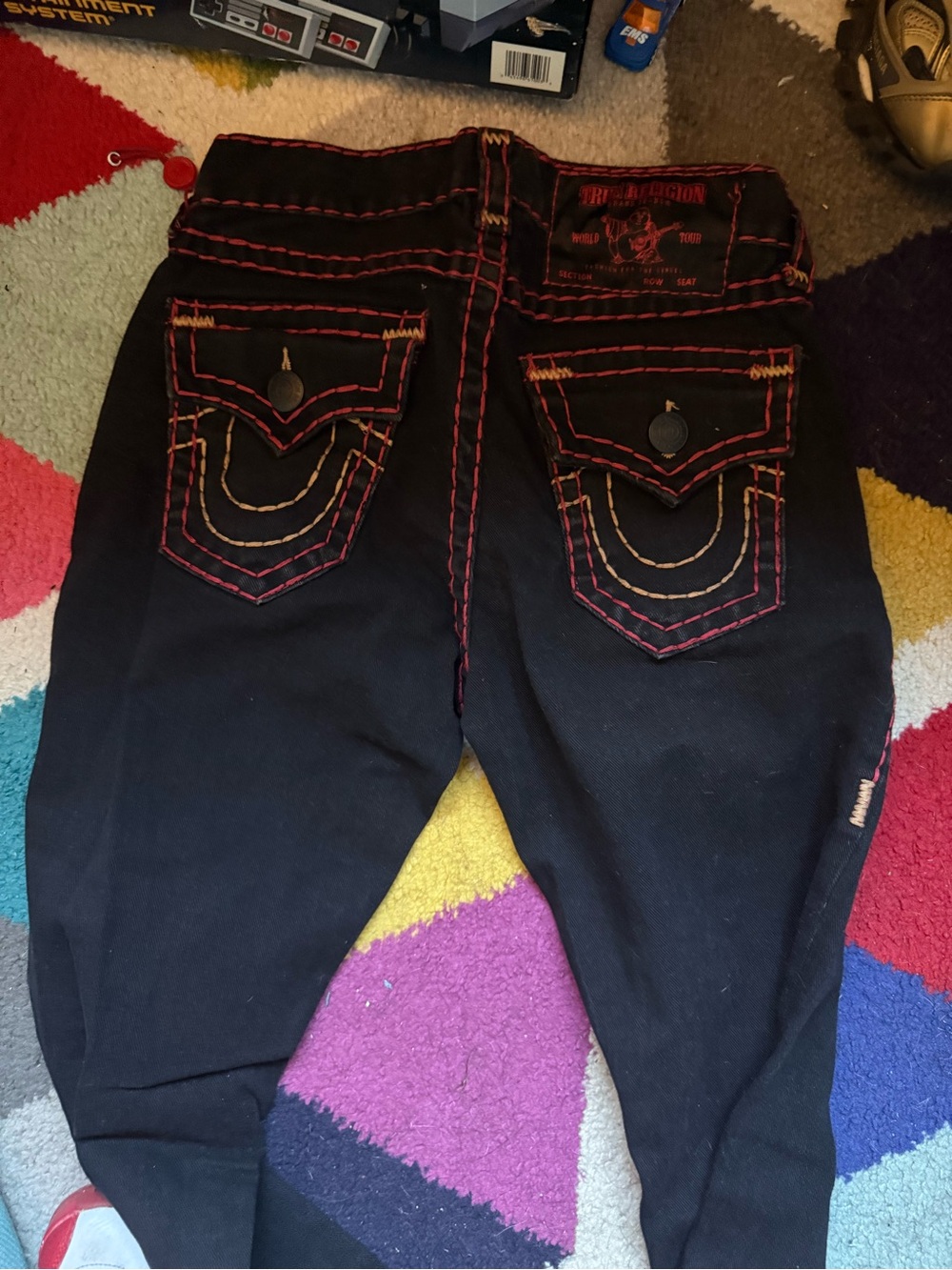 True Religion Black Skinny Jeans with Red Stitching